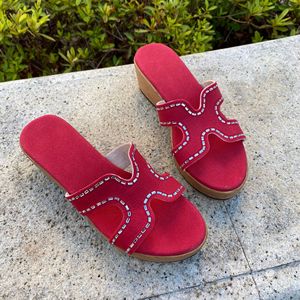 Sandalias de cuña con forma de H y adornos de diamantes de imitación, plataforma de gamuza artesanal, cómodas, multicolor, para mujer, de verano, para exteriores, sin cordones. - Product Image 5