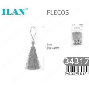 ILAN Flecosh 8cm 6 pz. circa Frange Decorative Grigie per Artigianato - Product Image 1