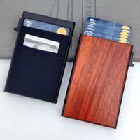 Grosir dompet kayu ramping untuk pria minimalis RFID memblokir Pop up kayu tempat kartu kredit casing dengan saku uang