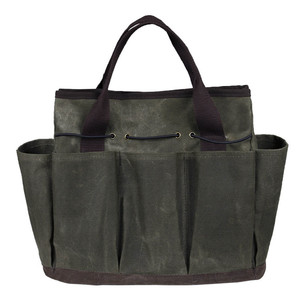 Sac de transport pour outils de jardin, toile cirée imperméable, multi-compartiments, capacité 5 kg, vert militaire, sac de transport pour outils à main - Product Image 2