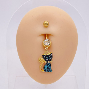 Fashion Stainless Steel Colorful Cat Dangle <strong>Belly</strong> Button <strong>Rings</strong> for Women Gold Color Crystal Cat Navel Piercing - Product Image 6