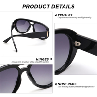 Lunettes de soleil de luxe 2026, monture PC surdimensionnée, logo personnalisé, style pilote, dessus plat, double pont, verres PC gris dégradé, tendance