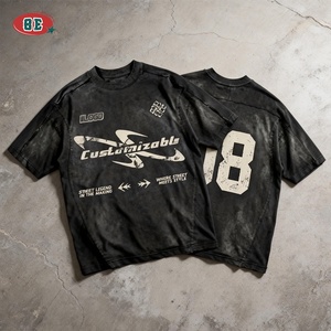 T-shirt da uomo streetwear OEM/ODM a maniche corte, vestibilità rilassata effetto distressed, in jersey lavato con acido, stampa DTG, vestibilità ampia sportiva - Product Image 1