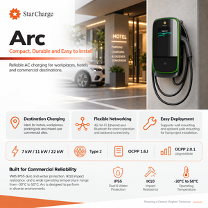 Chargeur AC StarCharge Arc 7kW 11kW 22kW Type 2 pour stations de recharge en réseau pour flottes, lieux de travail et propriétés - Product Image 3
