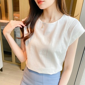 Blusa de Linho de Algodão de Verão para Mulheres, Moda Sem Mangas, Decote Redondo, Camisas Casuais Femininas, Estilo Coreano 6051 # - Product Image 2