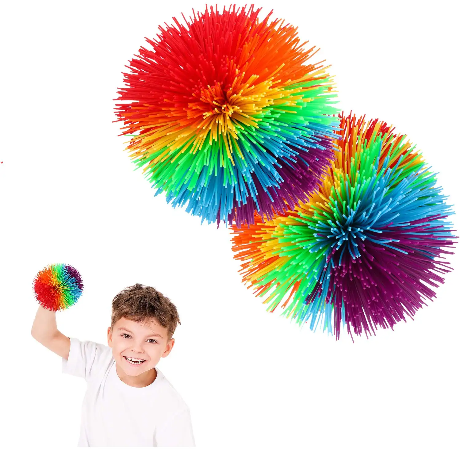 New Hot Selling Monkey Stringy Silicone Fluffy Juggling Bouncing Koosh Rainbow Pom Ball