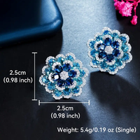 Prachtige 3d Design Blauwe Kubieke Zirkoon Bloem Stud Oorbel Voor Vrouwen Prachtige Cz Bruiloftsfeest Prom Luxe Sieraden Valentijn Cadeau