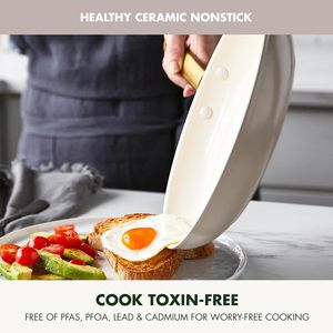Juego de Ollas y Sartenes de Cerámica Antiadherente de 10 Piezas, Asas de Acero Inoxidable en Tono Dorado, Libre de PFAS y PFOA, Apto para Lavavajillas - Product Image 3