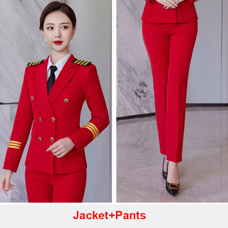 Red air hostess uniform stewardess suit