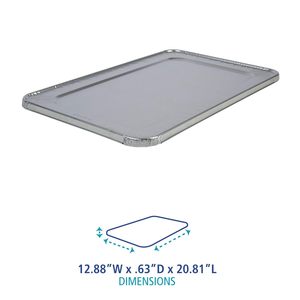 Boardwalk 12.88 In. X 20.81 In. X 0.63 In. Aluminum Disposable <b>Steam</b> Table <b>Pan</b> Lids (50/Carton) - Product Image 3