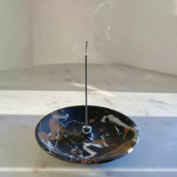 Plateau décoratif rond en marbre naturel Portoro, plateau multi-usages avec porte-encens pour la maison, l'aromathérapie, la méditation et la décoration