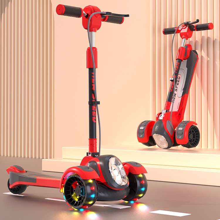 TONBUX Kids Scooter, Light Up 3 Wheel Kick Scooters For Kids 3-12, Folding Scooters With Adjustable Height - Toddler Scooter Lean-to-Steer & Widen Anti-Slip Deck-Berry Red