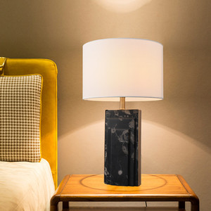 Nordic Luxury Fabric Lampen schirm Marmor Tisch leuchte Moderne dimmbare Hotel Schlafzimmer Indoor Runde LED Schreibtisch Lese lampe - Product Image 3