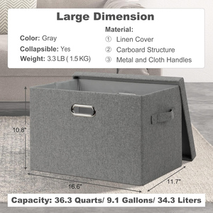 3 Pack Rectangle Canvas Collapsible Storage <b>Bins</b> 100L Foldable with <b>Lids</b> for Office & Closet Organizer - Product Image 2