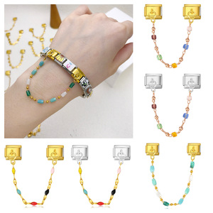 Pulsera Modular Italiana con Doble Colgante de Cuentas Coloridas, Gancho de Acero Inoxidable, Accesorio Elástico para DIY - Product Image 1