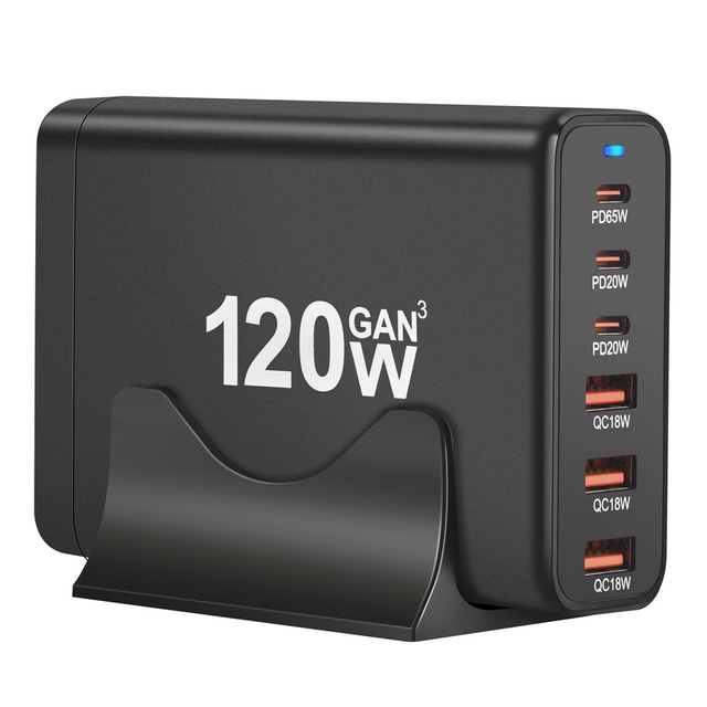 Hot Selling Desk Top Charging Station 120W 6-in-1 GaN Type-C PD Fast Charging Desktop Charger Adapter for Multiple Devices