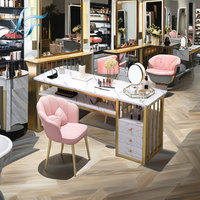 Table de Manucure Moderne de Luxe avec Tiroirs, Ensemble de Mobilier de Salon Double Couche pour Appartements, Poste de Travail pour Salon de Manucure - Offre Spéciale