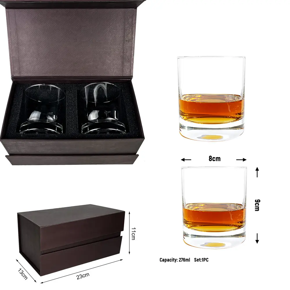 Hot sale magnet box packaging crystal whiskey glass set corporate father day birthday gifts