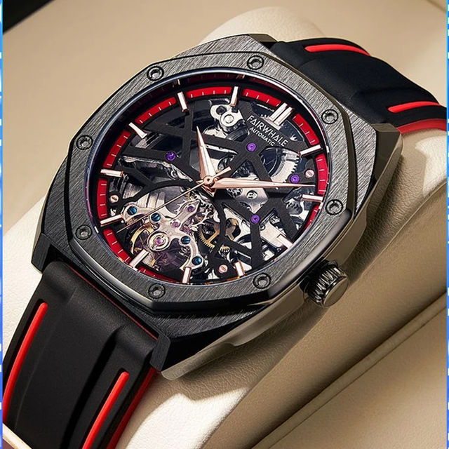 OEM Custom Automatic Movement 316L Luminous Rubber Strap Water Resistant Automatic Mechanical Watch FW-6130