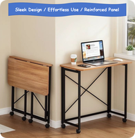 Table pliante roulante avec roues verrouillables, table en bois peu encombrante pour la cuisine ou le bureau, taille compacte, facile à déplacer