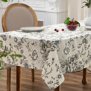 Jinchan <strong>Linen</strong> Table Cloth <strong>with</strong> Flower Print Farmhouse <strong>Linen</strong> <strong>Blend</strong> Cloth for Square Dining Table Washable Cottage Table - Product Image 4