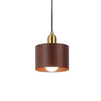 Lámpara Colgante LED de Hierro Forjado de Estilo Japonés Minimalista, Altura Ajustable, Acabado en Veta de Nogal para Decoración Vintage en Comedores