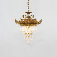 Lustre en métal doré de style français, relief floral, prismes en cristal transparent, lampe suspendue LED, AC 85-265V, 2700K, blanc chaud, chambre à coucher