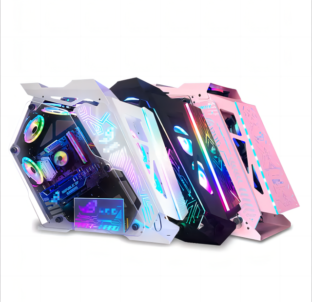 Lovingcool Mid Tower M-ATX Gaming Case Irregular RGB LED Computer PC Desktop Cabinet Chassis with Tempered Glass Front USB Ports