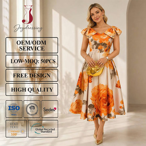 <span class=keywords><strong>Robe</strong></span> midi élégante Joydressing à imprimé floral vintage et col en V, coupe trapèze, pour femme – Vente en gros, idéale pour cocktail, fête ou invitée <span class=keywords><strong>de</strong></span> mariage - Product Image 1