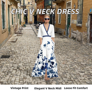 V Neck Printed Maxi <b>Dress</b> Wrap Bodycon A Line Hem Casual Women <b>Dress</b> for Daily Date - Product Image 2