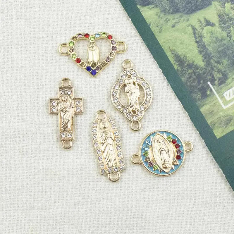 Risingmoon Haak Gouden Plaat Zinklegering Crystal Death San Judas Turtle Olifant Diy Sieraden Bedels Cross Virgin Mary Accessoire