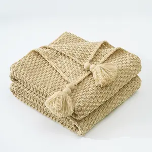 100% Organic Cotton High Quality Customized Plain Throw Chunky Knitted Acrylic Blanket