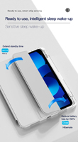 Étui de tablette fin transparent en TPU+PC, anti-jaunissement, avec bords souples, design avec support de stylet intégré, résistant aux chocs, fonction Smart Wake/Sleep, pliable en trois volets