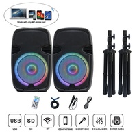 Sistema de Altavoces PA Portátiles Profesionales de Audio de 2x15 Pulgadas y 1600 W, Caja de Sonido con FM+Micrófono+Trípode+BT+TWS+Altavoz para Fiestas, Bocina LED Activa+Pasiva