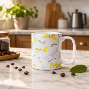 LEXI Ensemble de tasses en céramique et porcelaine personnalisables de 350 ml avec motif de feuille de libellule, design moderne, fabriqué en Guangdong, compatible lave-vaisselle et micro-ondes - Product Image 1