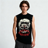 Débardeur Streetwear Personnalisé Sans Manches avec Rivets, 100% Coton, Coupe Oversize Boxy, Imprimé DTG Manga, Effet Délavé à l'Acide
