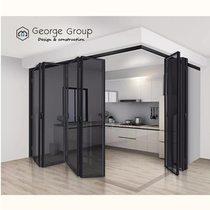 <span class=keywords><strong>Porte</strong></span>-fenêtre pliante <span class=keywords><strong>coulissante</strong></span> sans cadre en aluminium de luxe avec verre anti-impact Pile de rideaux en verre panoramique en accordéon à deux volets - Product Image 6