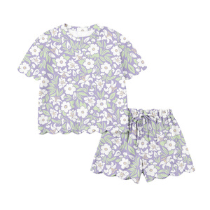 GSSO3266 CUSTOM Conjunto de Ropa para Niña Pequeña con Estampado de Flores Verdes, Venta al por Mayor, Conjunto de Manga Corta para Niña - Product Image 2