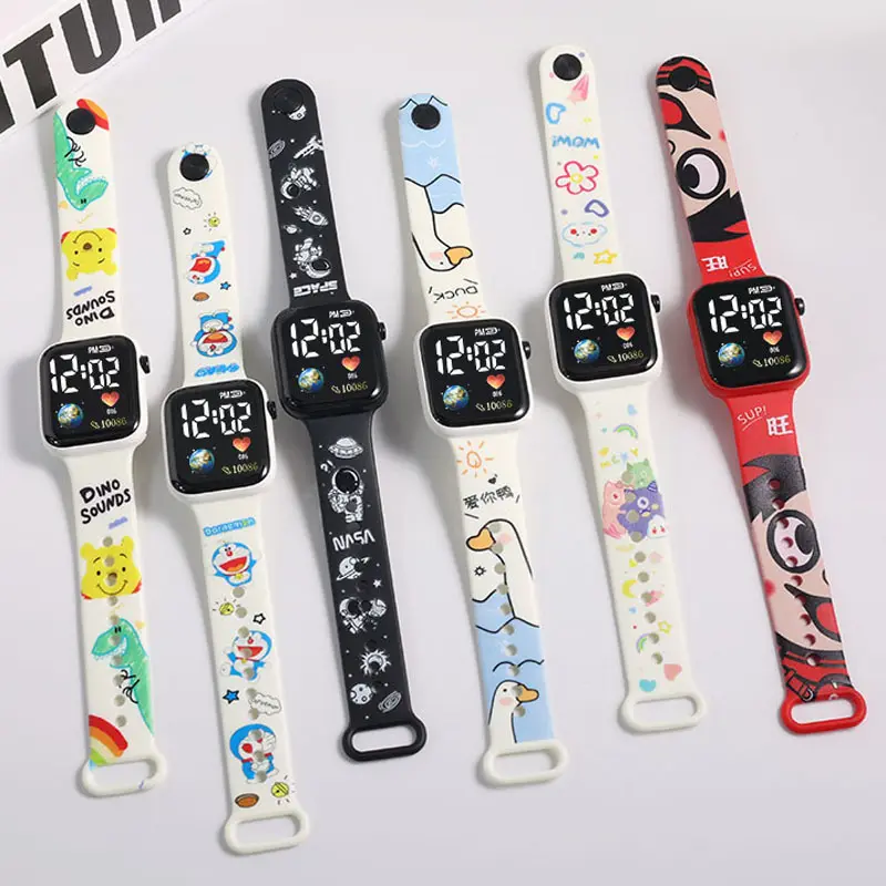 Montre numérique LED JHD pour enfants avec imprimé animal et fonction écran tactile Montre-bracelet pour enfants avec impression amusante de dessins animés