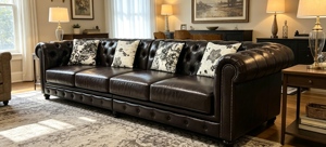 Sofá Chesterfield de Cuero Genuino con Respaldo Acolchado y Brazos Acolchados, 3 Plazas, Color Marrón Oscuro, Moderno y Lujoso, Personalizable para Sala de Estar - Product Image 4