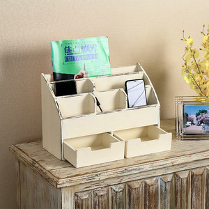 Creative Desktop Organizer Solid Wood Storage <b>Box</b> With Compartments Open Top For Office Home Use - Product Image 3