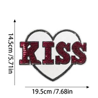 Patchs thermocollants en forme de cœur anglais à six couleurs de paillettes, motif 'Explosions Love Kiss', pour vêtements, sacs et chapeaux