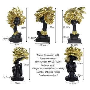 <span class=keywords><strong>Statue</strong></span> de femmes africaines sur mesure décoration d'intérieur artisanat en résine têtes de bustes africains avec ornements en rose - Product Image 6