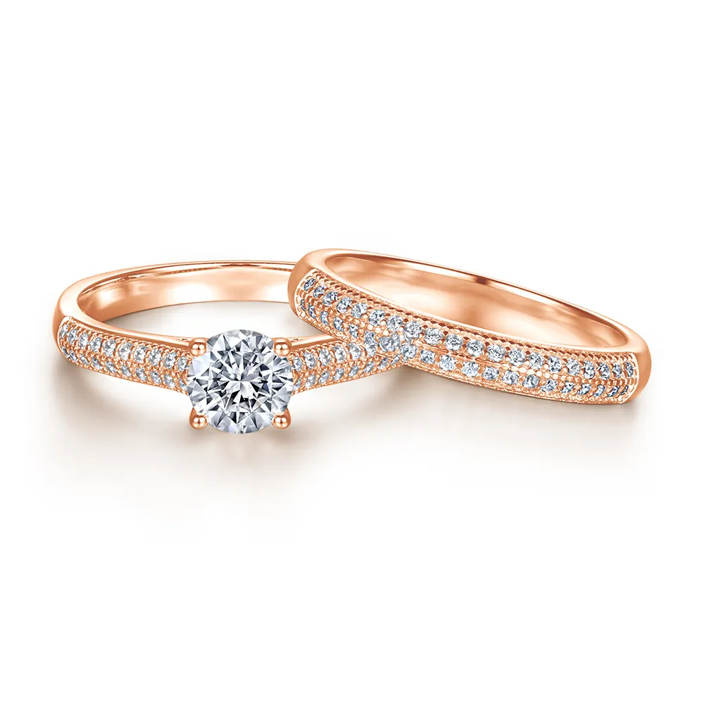 Joias da moda alianças de casamento 925 prata esterlina luxuosa conjunto de alianças de casamento CZ zircon diamante