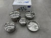 Ensemble de casseroles en acier inoxydable 201 KORKMAZ de type U, Turquie 1990, 9 pièces