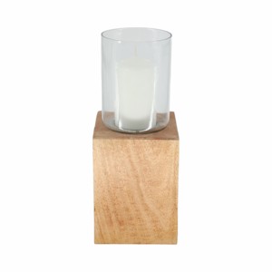 Portavelas Cuadrado de Madera de Mango con Base de Cristal Transparente, Centro de Mesa Moderno - Product Image 2