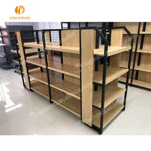 Single Side Grocery Store Wall Shelf Shop Retail Display Stand Racks Supermarket Wooden Shelving