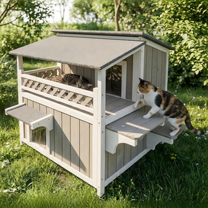 Casa para Gatos de Madera para Interiores y Exteriores, Refugio para Gatos de Dos Pisos Resistente a la Intemperie, Casa para Gatos Cerrada de Múltiples Niveles - Product Image 1