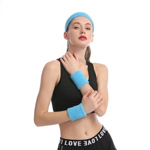 Fabrika toptan özel elastik Terry pamuk polyester noel tenis spor bileklik kadınlar erkekler için ter bantları saç bandı seti - Product Image 6