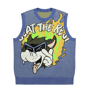 カスタムロゴメンズセーターベストプルオーバージャカード柄セーターノースリーブニットトップメンズニットセーターベスト - Product Image 4